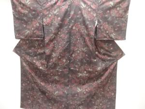 未使用品　唐花模様織り出し本場泥大島紬着物(5マルキ)